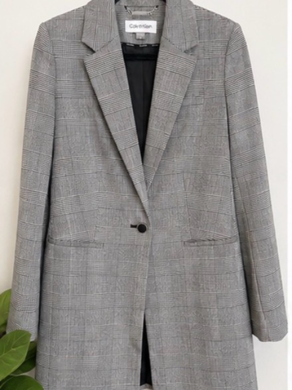 Calvin Klein Gray Glen Plaid Single-Button Sport Coat